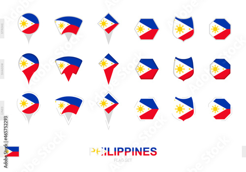 Collection of the Philippines flag in different shapes and with three different effects.