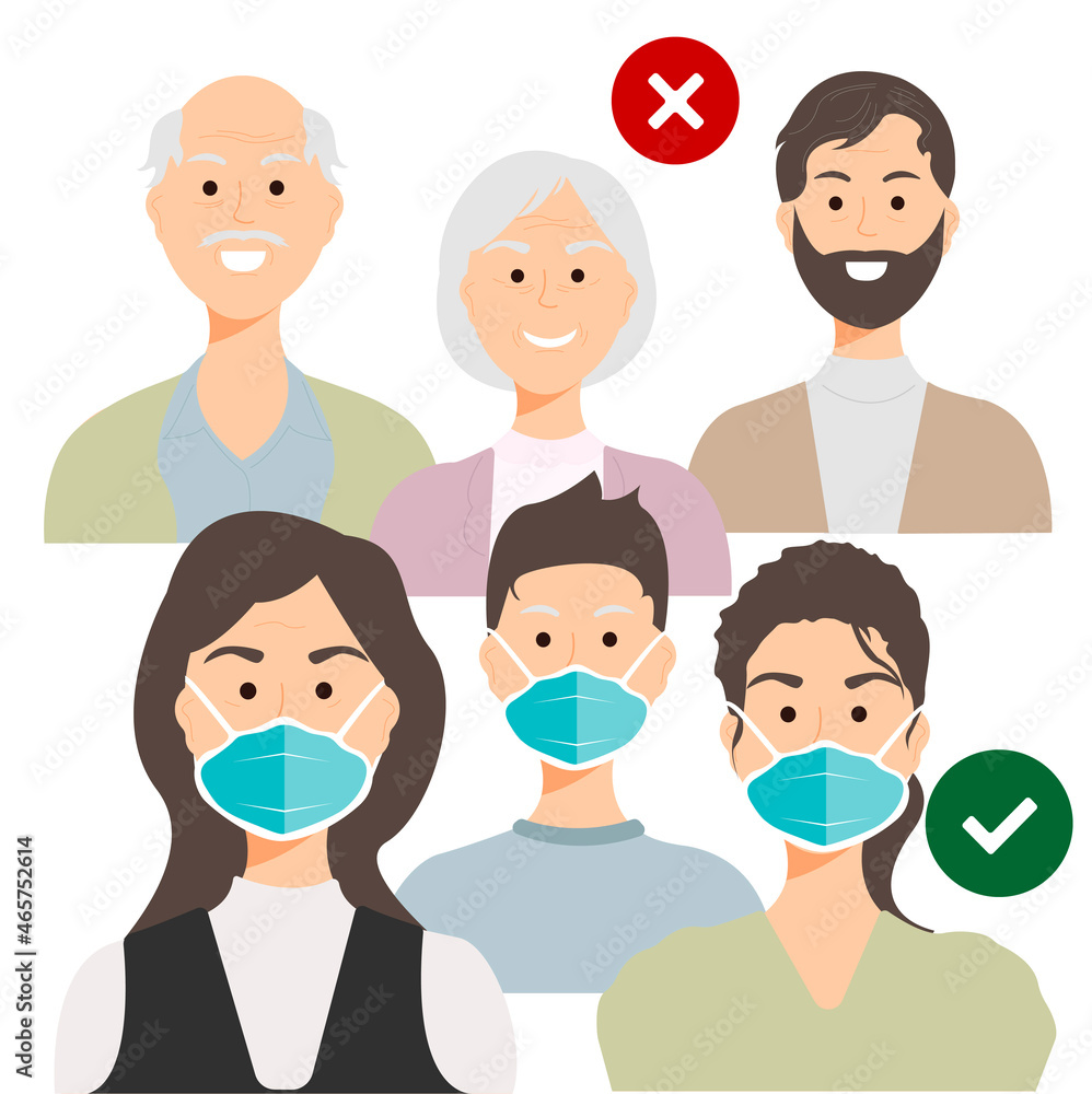People. Rules for wearing masks. People. Flat vector. Illstration. non-compliance with the regime. Social distance People. Rules for wearing masks. People. Flat vector. Illstration. non-compliance with the regime. Social distance