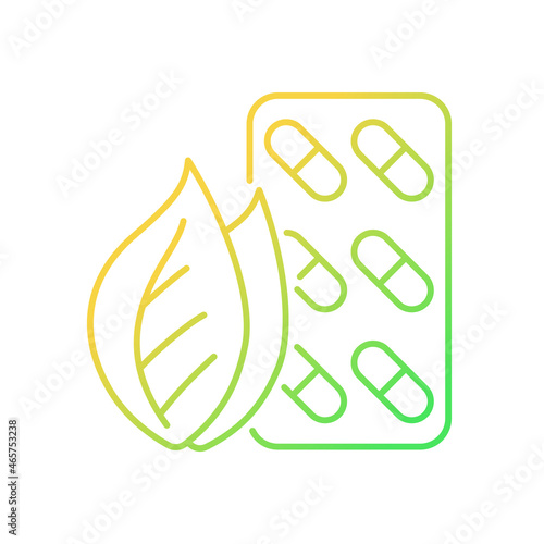Herbal supplements gradient linear vector icon. Botanical products for better health. Natural dietary supplements. Thin line color symbol. Modern style pictogram. Vector isolated outline drawing