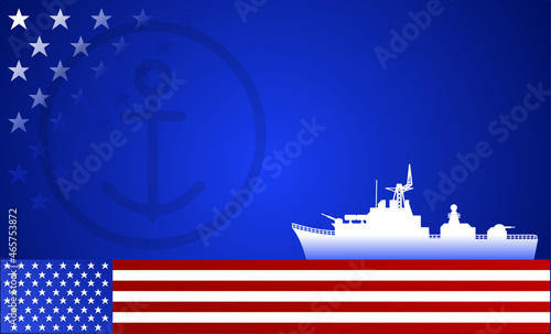 Happy birthday United States Marine corps theme. Vector illustration. Illustration flag and warship with copy space.  Suitable for Poster, Banners, campaign and greeting card. 