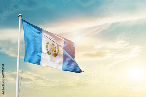 Guatemala national flag cloth fabric waving on the sky - Image photo