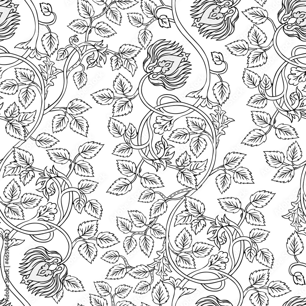 Floral vintage seamless pattern for retro wallpapers. Enchanted Vintage Flowers. Arts and Crafts movement inspired. Design for wrapping paper, wallpaper, fabrics and fashion clothes.