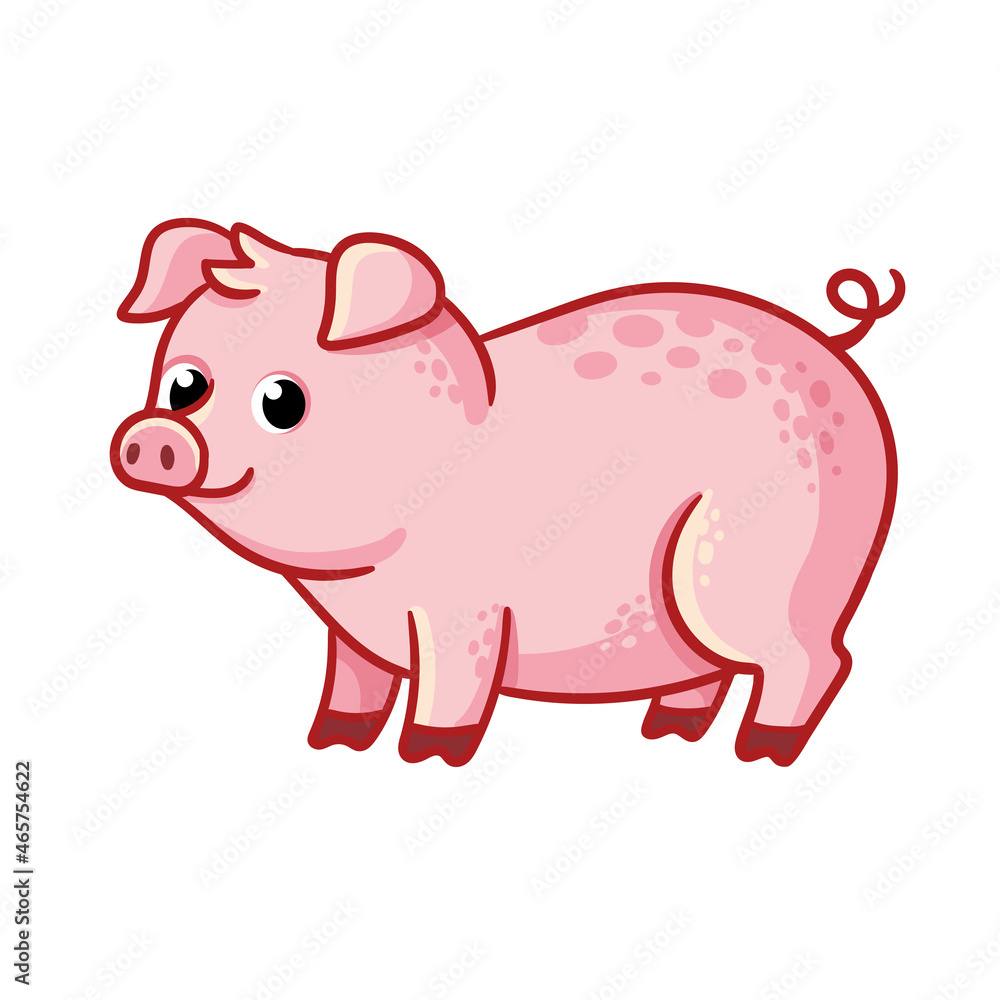 Cute pink boar stands on a white background. Vector illustration with farm animal in cartoon style. Cute pink boar stands on a white background. Vector illustration with farm animal in cartoon style.