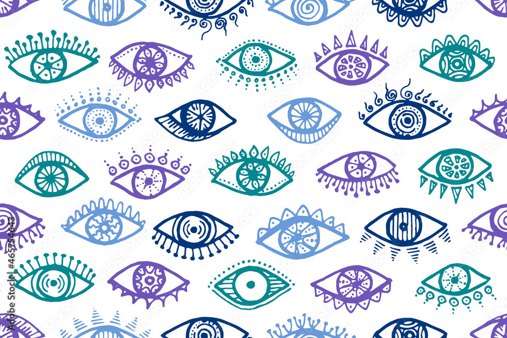 Doodle female eyes cartoon seamless pattern. Pop Doodle female eyes cartoon seamless pattern. Pop