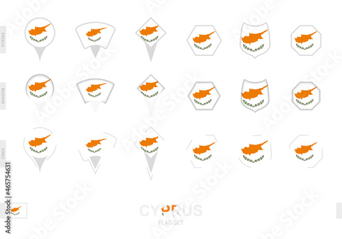 Collection of the Cyprus flag in different shapes and with three different effects.