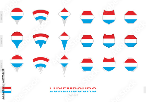 Collection of the Luxembourg flag in different shapes and with three different effects.