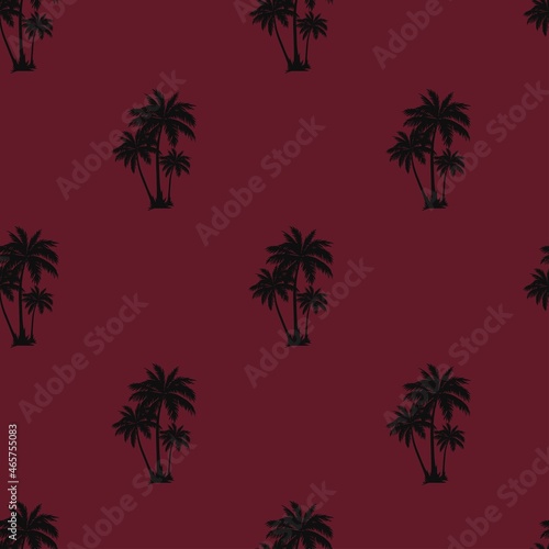 vector summer palm print. seamless beach palm print on red background. abstraction on clothes © keni