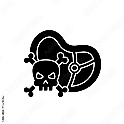 Food toxicity black glyph icon. Contaminated and spoiled product. Infectious organisms and toxins. Food poisoning. Foodborne illness. Silhouette symbol on white space. Vector isolated illustration