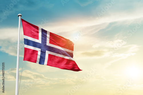 Norway national flag cloth fabric waving on the sky - Image photo