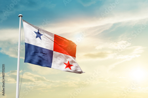 Panama national flag cloth fabric waving on the sky - Image