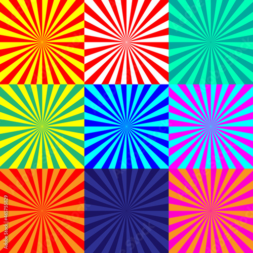 sunburst pattern background set with different color for website square banner on social network advertisement