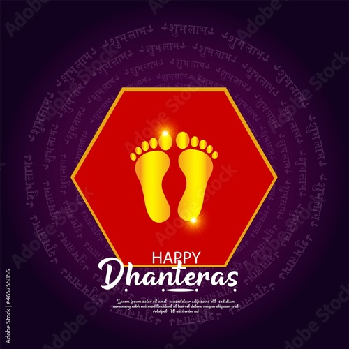 innovative abstract, banner or poster for Dhanteras with Goddess Maa Lakshmi  Laxmi Charan for Indian dhanteras and diwali festival celebration photo