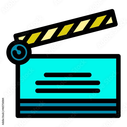 Cinema clapper icon. Outline cinema clapper vector icon color flat isolated