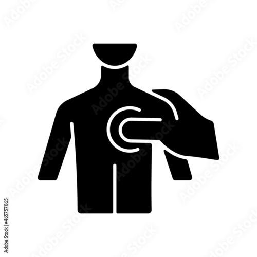 Trigger points massage black glyph icon. Increase blood circulation. Relaxing tight muscles. Focus on tense spots. Manipulative therapy. Silhouette symbol on white space. Vector isolated illustration