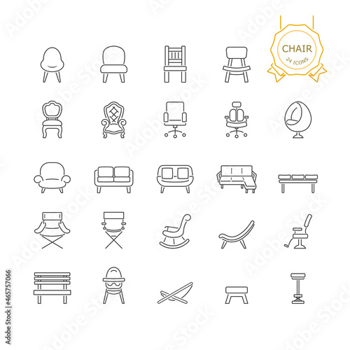 Set of chair and sofa line icon on white background, Vector illustration.