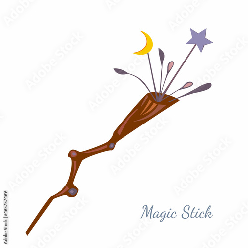 Magic wand, wizard stick, attribute for halloween. Cartoon vector illustration
