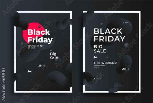 Black Friday sale advertising poster design with abstract dark elements. Vector illustration