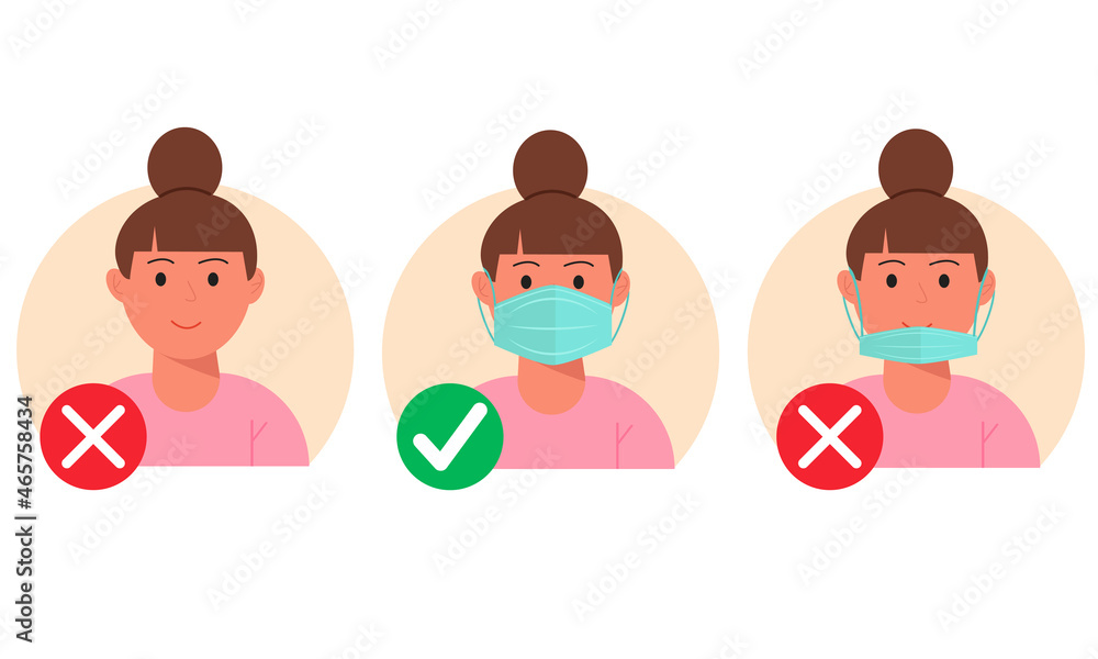 No entry without wearing a mask. Person with and without a medical mask. Infographic. No entry without wearing a mask. Person with and without a medical mask. Infographic.