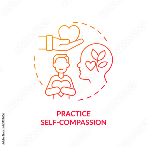 Practice self compassion red gradient concept icon. Happiness mindset strategy abstract idea thin line illustration. Be kind and understanding to yourself. Vector isolated outline color drawing