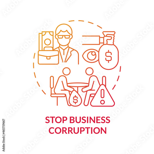 Stop business corruption red concept icon. Corrupted industry abstract idea thin line illustration. Bribery in transactions. Company accused of illicit actions. Vector isolated outline color drawing.