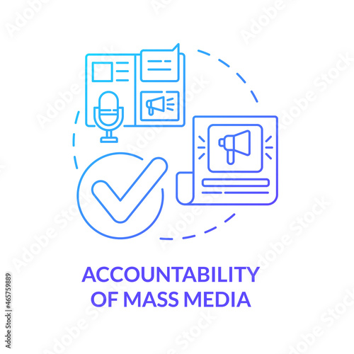 Accountability of mass media blue concept icon. Trustworthy information in news abstract idea thin line illustration. Reliable source of information. Vector isolated outline color drawing.