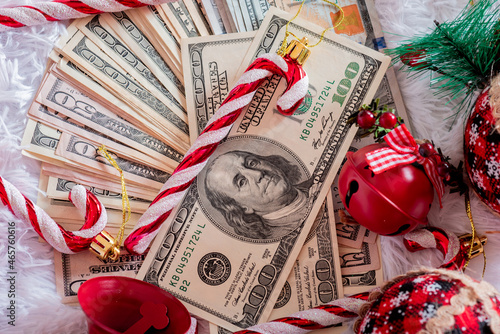 Money paper dollars on a white background. New year and christmas and finance.