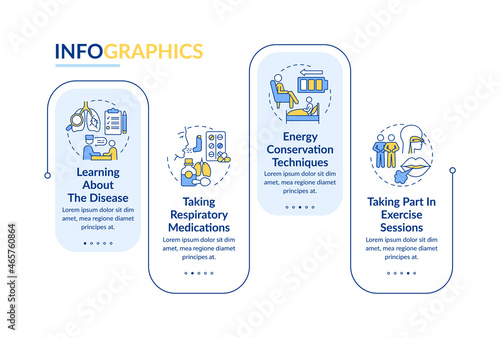 Pulmonary rehab program vector infographic template. Presentation outline design elements. Data visualization with 4 steps. Process timeline info chart. Workflow layout with line icons