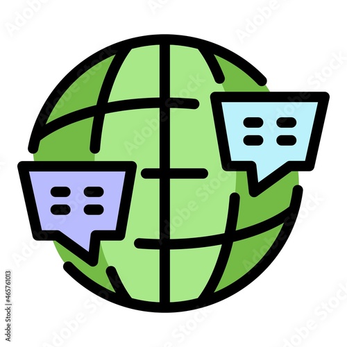 Global foreign language icon. Outline global foreign language vector icon thin line color flat isolated