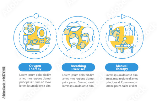 Pulmonary rehabilitation methods vector infographic template. Presentation outline design elements. Data visualization with 3 steps. Process timeline info chart. Workflow layout with line icons