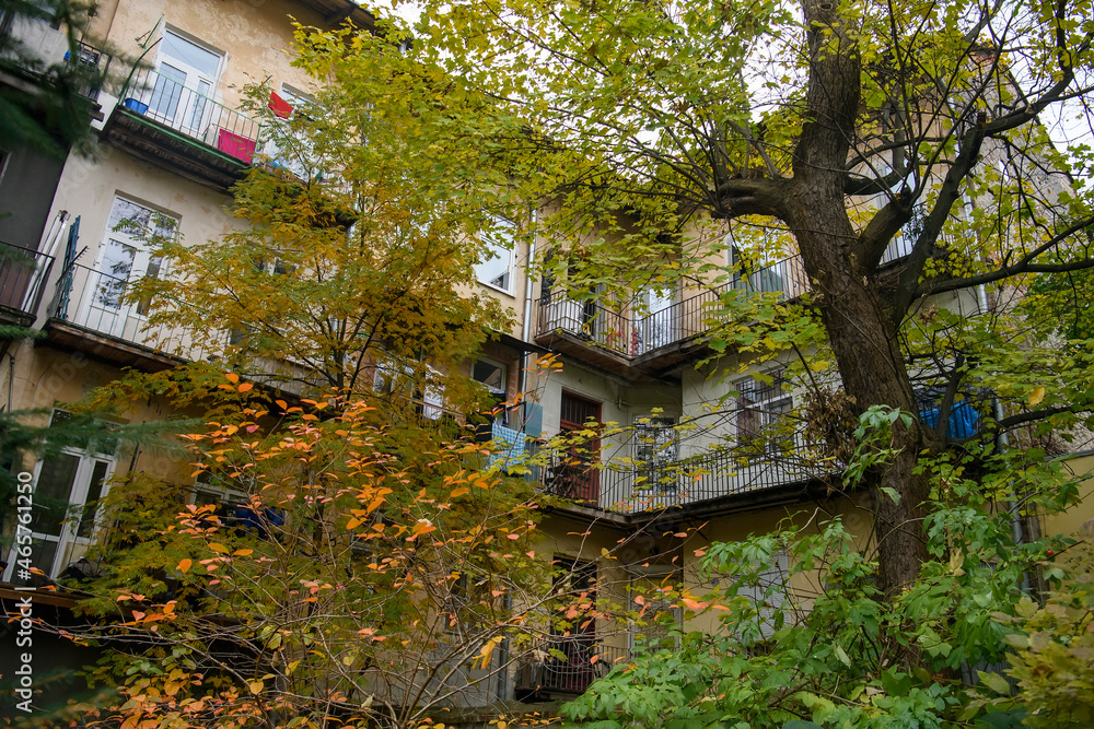 A typical inner courtyard of an old building in the historic center of Lviv, Ukraine. October 2021 A typical inner courtyard of an old building in the historic center of Lviv, Ukraine. October 2021