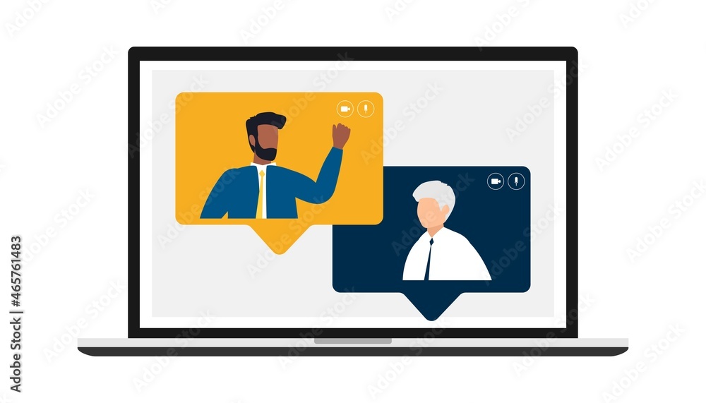 Remote working with a business meeting held via a video conference call. Teams joining via laptop. Remote working with a business meeting held via a video conference call. Teams joining via laptop.
