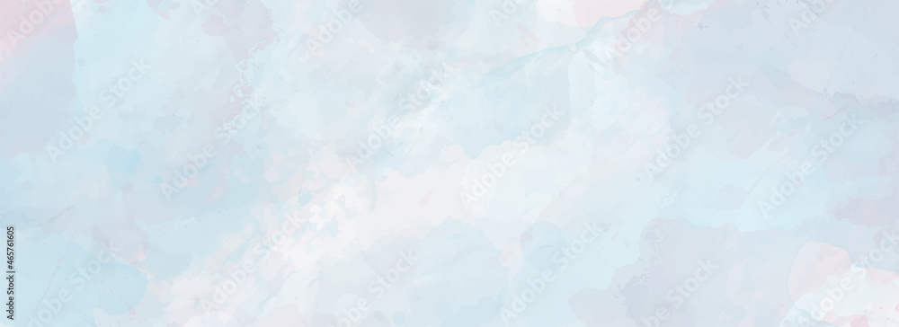Vector watercolor texture for cards. Hand drawn vector texture. Sky, light, cloud, blue, white. Pastel color watercolour blur banner. Christmas template for design.