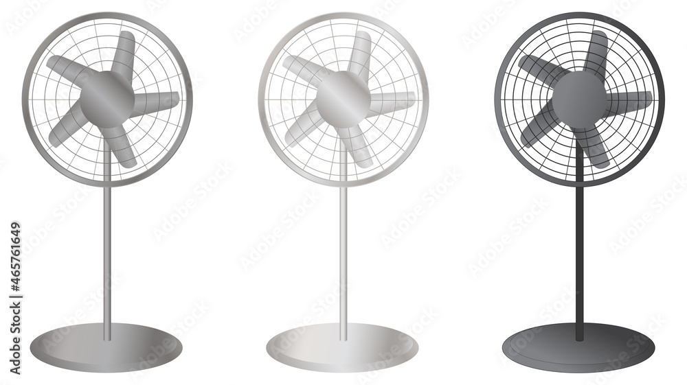 Obraz premium Set of three floor fans in grayscale variations - Vector Illustration