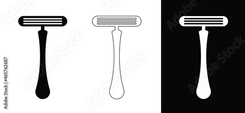 Cartoon shaving razor holder with blade sign. Vector razors icon. For man and woman (lady). Old-fashioned shaver ( stainless steel) retro barbershop. Razor icon or pictogram. Shave symbol.