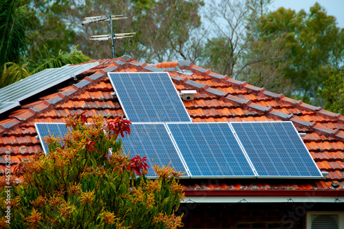 Residential Solar Panels on House photo