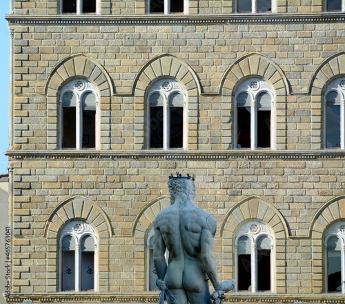 The back of  Neptune statue, also called Piazza or the Biancone, is a fountain of Florence created by Bartolomeo Ammannati, located in Piazza della Signori photo