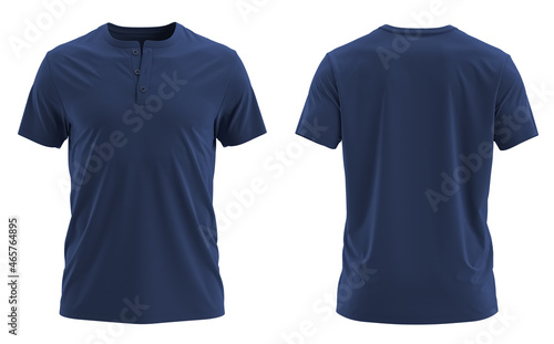 (NAVY )3D render short sleeve Henley shirt 3 button  photo