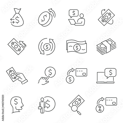 money icons set. money pack symbol vector elements for infographic web