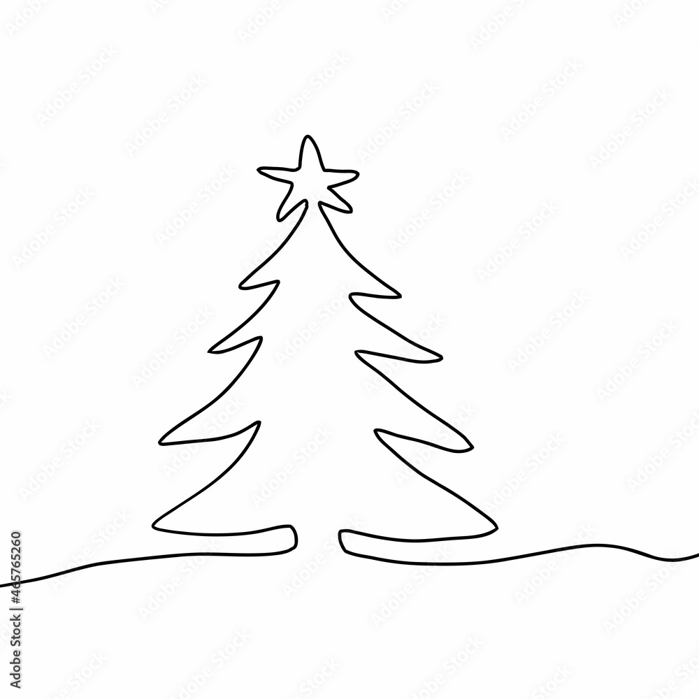 Continuous line drawing vector illustration of a Christmas tree. Christmas concept. New Year holiday. postcard design. Continuous line drawing vector illustration of a Christmas tree. Christmas concept. New Year holiday. postcard design.