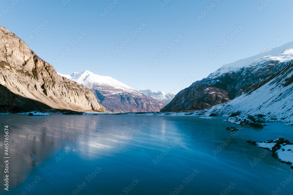 Aerial view of beautiful frozen glacier lagoon in Tibet,China Aerial view of beautiful frozen glacier lagoon in Tibet,China