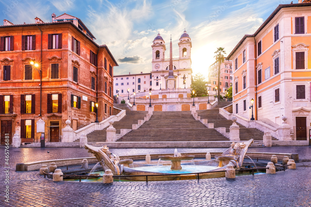 Twilight near the Spanish Steps and Fountain of the Boat, Rome, Italy