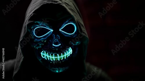 Close-up portrait of death mask on Halloween night