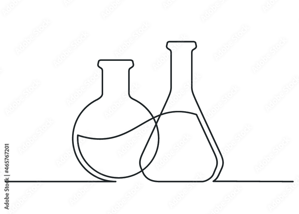 Continuous line drawing of two chemical lab retort. Template for your design works. Vector illustration. Continuous line drawing of two chemical lab retort. Template for your design works. Vector illustration.