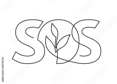 Continuous line drawing of chemical lab retort with leaves inside. Template for your design works. Vector illustration.
