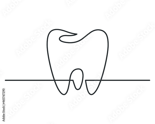 Continuous line drawing of human tooth. Template for your design works. Vector illustration.