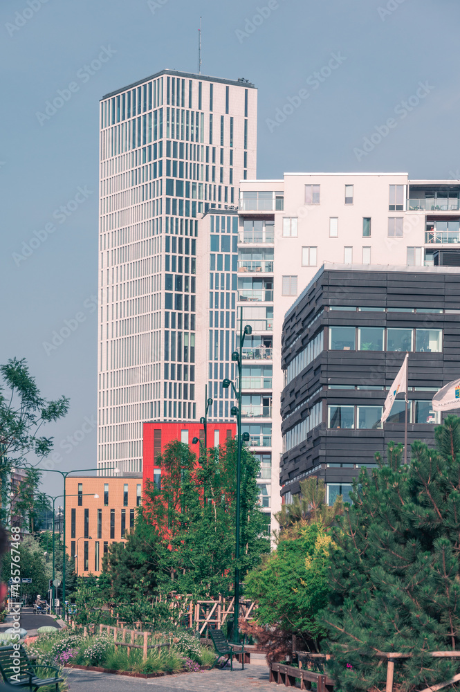 Fototapeta premium Modern high rise buildings in downtown Malmö Sweden during summer
