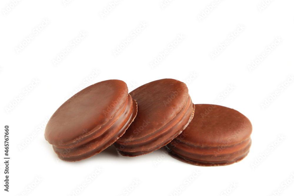 Choco pie chocolate coated snacks isolated on white background.