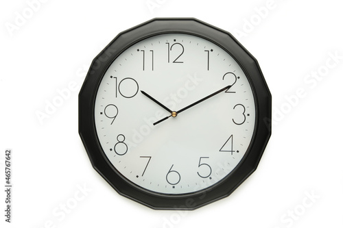 Black wall clock isolated on white background