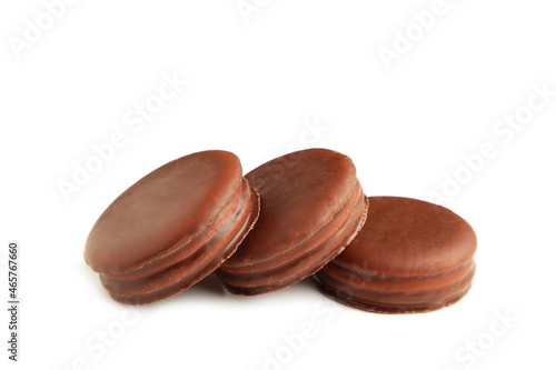 Choco pie chocolate coated snacks isolated on white background.