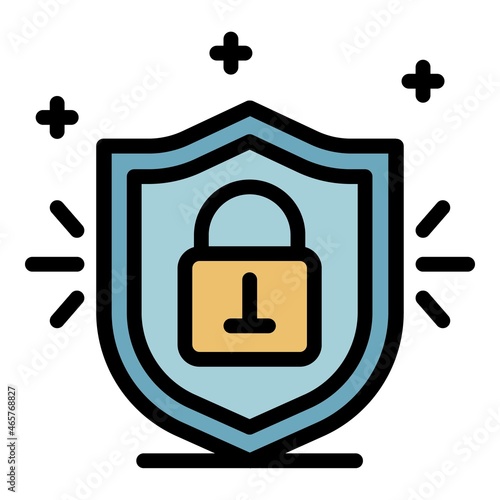 Locked padlock shield icon. Outline locked padlock shield vector icon color flat isolated
